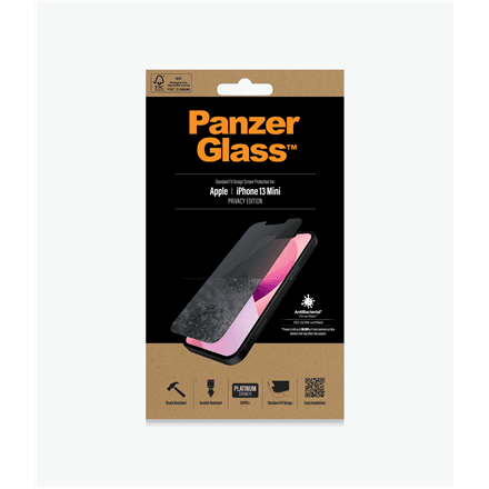 PanzerGlass | Apple | iPhone 13 Mini | Tempered glass | Black | Crystal clear; Resistant to scratches and bacteria; Shock absorbing; Easy to install | Privacy Screen Protector