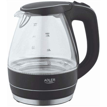 Adler | Kettle | AD 1224 | Standard | 2000 W | 1.5 L | Glass | 360° rotational base | Black