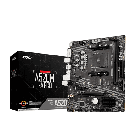 MSI A520M-A PRO motherboard, AM4, Micro ATX, DDR4