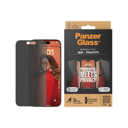 PanzerGlass Ultra-Wide Fit kaitseklaas iPhone 15 Pro jaoks, must