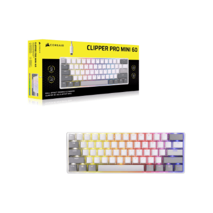 CORSAIR CLIPPER PRO MINI 60 Hall Effect Gaming Keyboard, Backlit RGB LED, CORSAIR MGX Core, White , PBT DS Keycaps