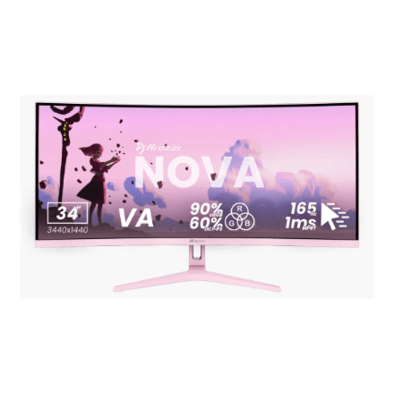Arozzi Nova 34" UWQHD 165Hz gaming monitor roosa