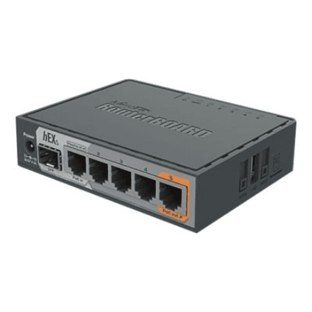 Mikrotik Wired Ethernet Router RB760iGS, hEX S, Dual Core 880MHz CPU, 256MB RAM, 16 MB (MicroSD), 5xGigabit LAN, 1xSFP, USB, IPsec hardware encryption support and The Dude server package, PCB temperature and Voltage Monitor, Beeper, RouterOS L4 | MikroTik | Enthernet Router hEX S | RB760iGS | No Wi-Fi | 10/100/1000 Mbit/s | Ethernet LAN (RJ-45) ports 5 | Mesh Support No | MU-MiMO No | No mobile broadband | Antenna type No antenna | 1 | 12 month(s)