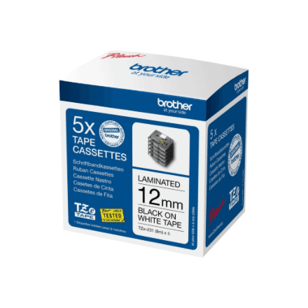 Brother TZE231M5 lamineeritud kleebislint 12 mm x 8 m, must valgel