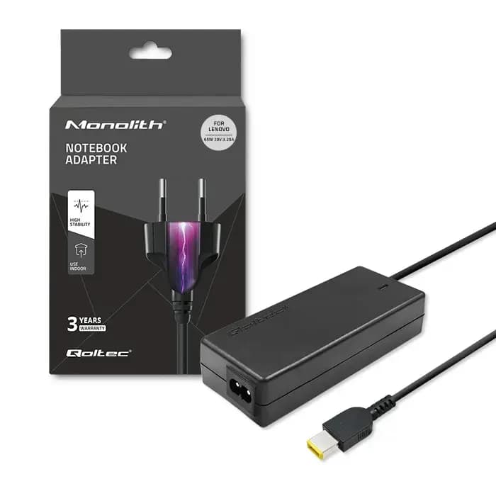 Qoltec 51528 power adapter for Lenovo laptops 65 W, 20 V, Slim Tip