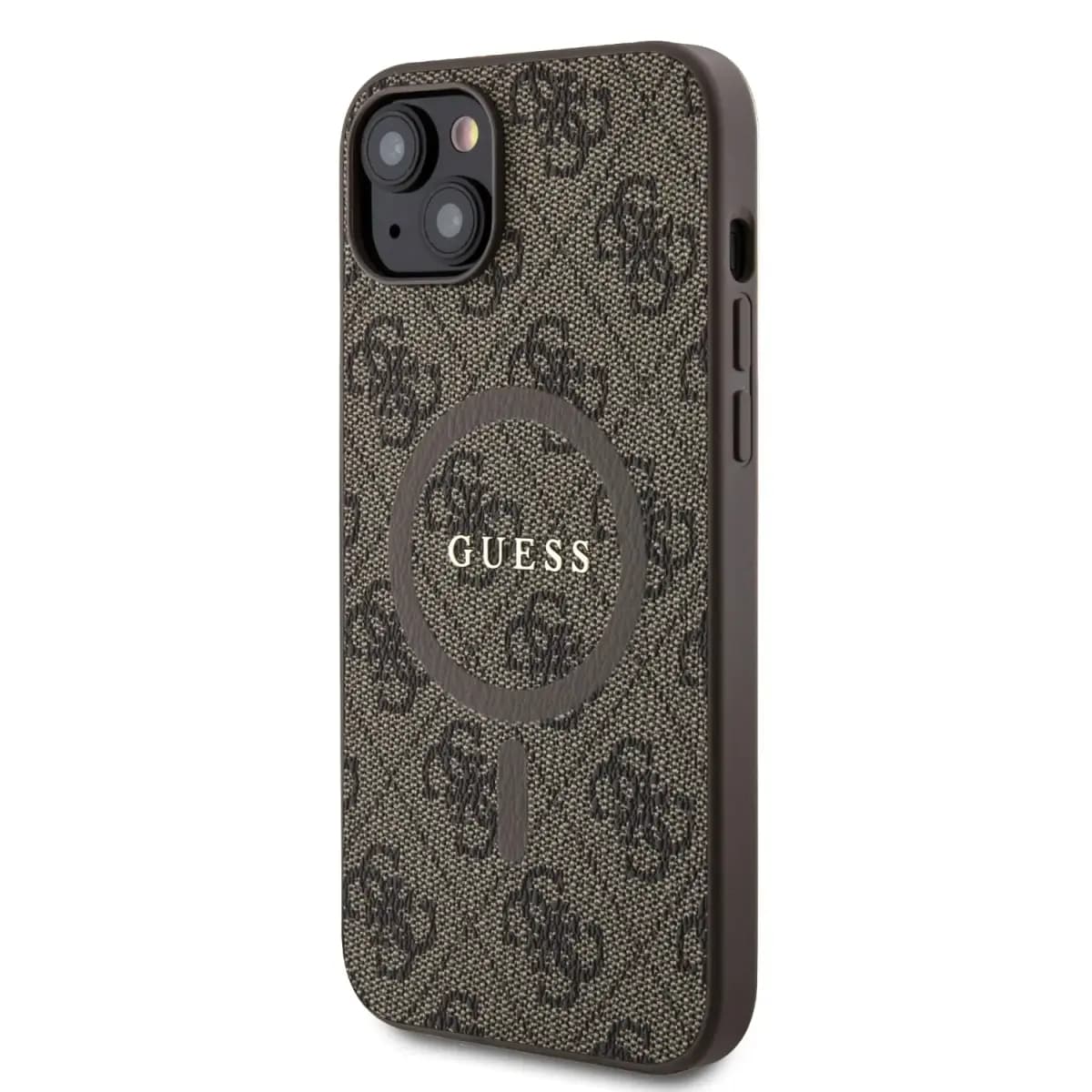 Guess 4G Colored Ring MagSafe telefoniümbris iPhone 15 Plus, pruun