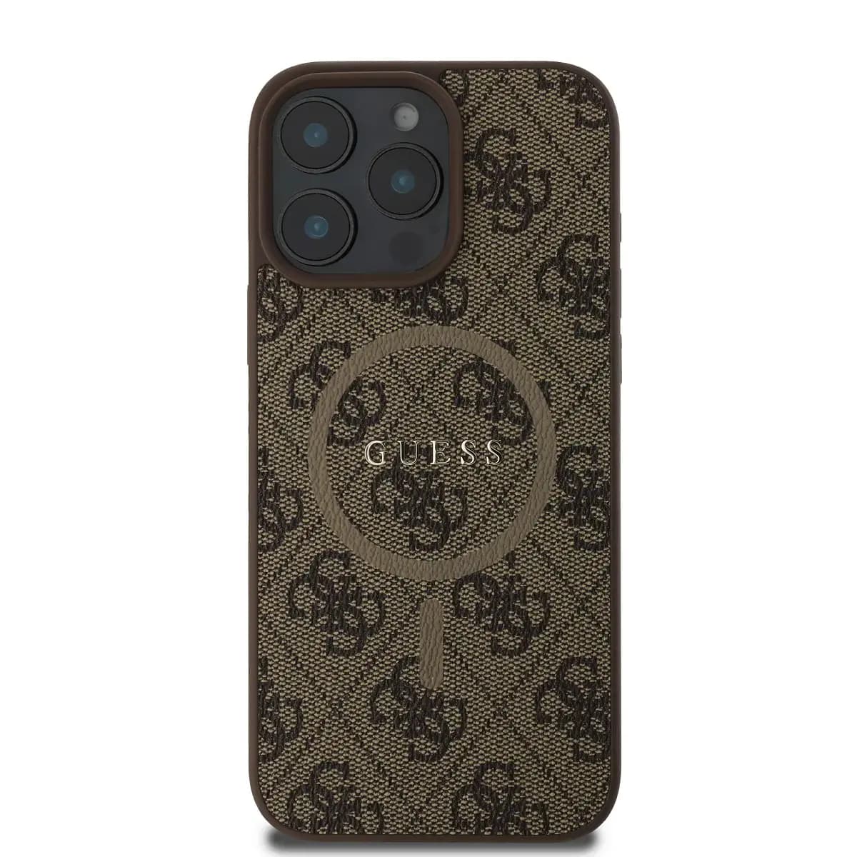 Guess GUHMP16LG4GFRW 4G Ring Classic Logo MagSafe telefoniümbris iPhone 16 Pro, pruun