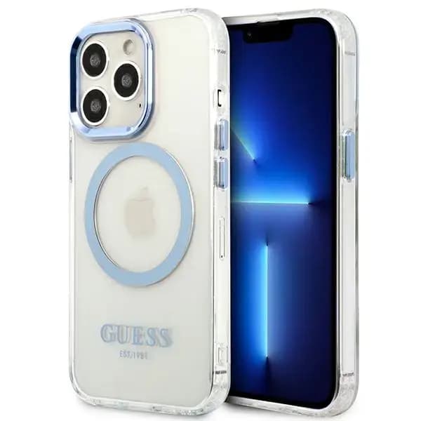 Guess GUHMP13XHTRMB Metal Outline MagSafe telefoniümbris iPhone 13 Pro Max, sinine