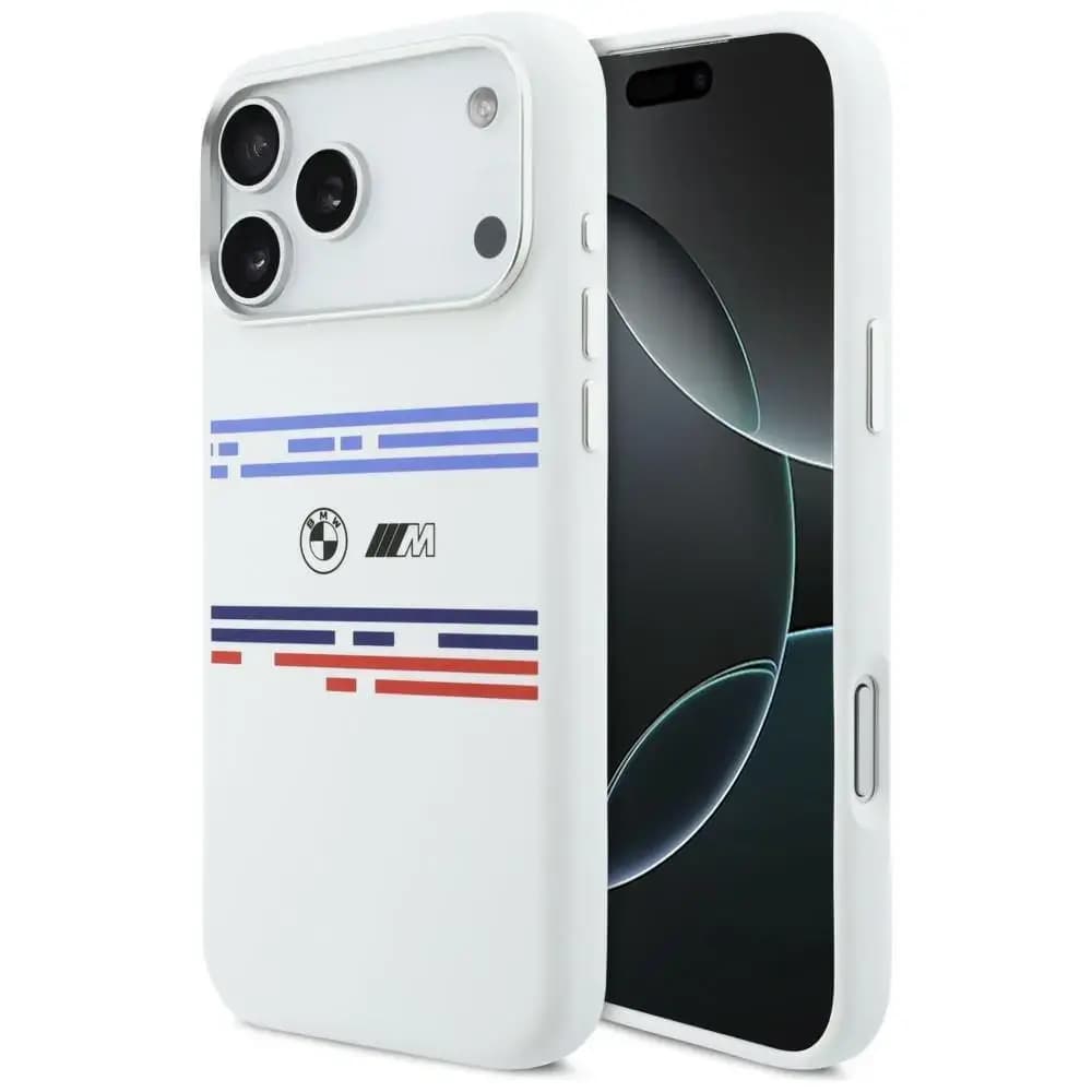BMW M Silicon Horizontal Line MagSafe telefoniümbris iPhone 17 Pro Max, valge
