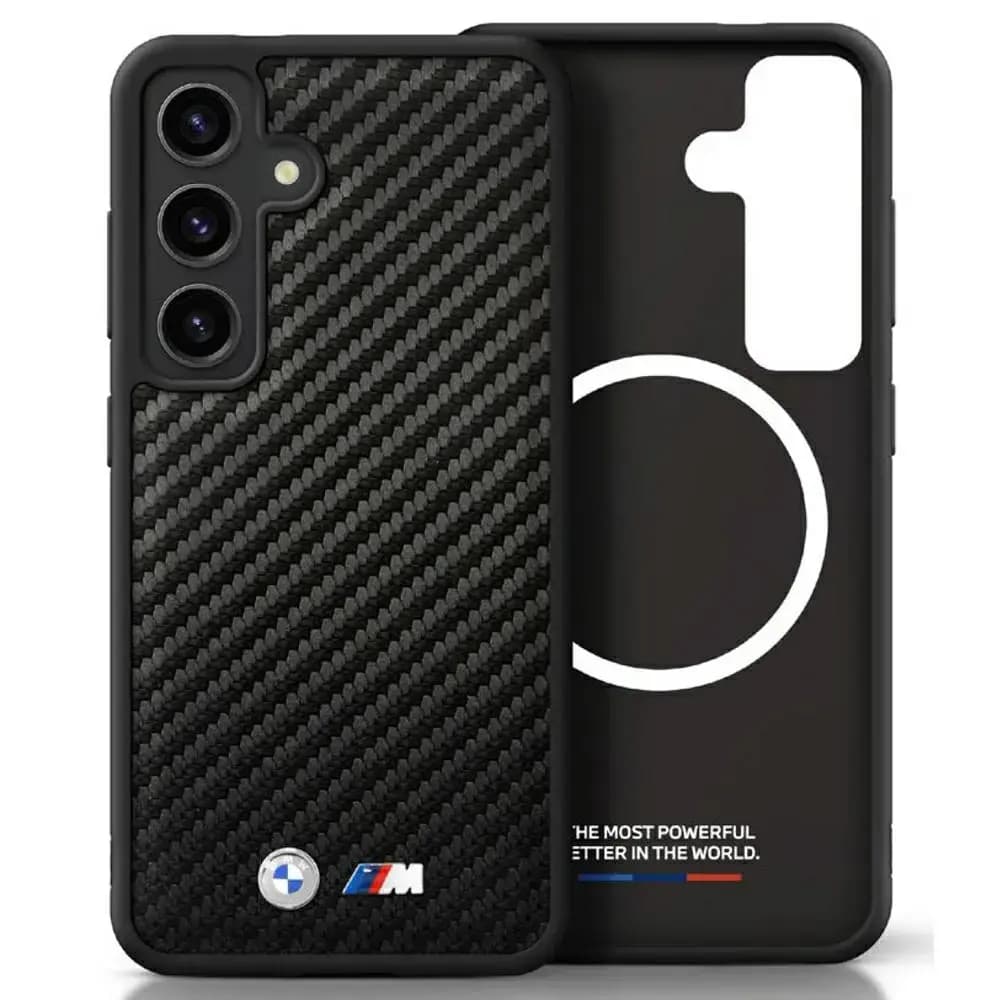BMW Leather Carbon phone case with MagSafe for Samsung Galaxy S25, black