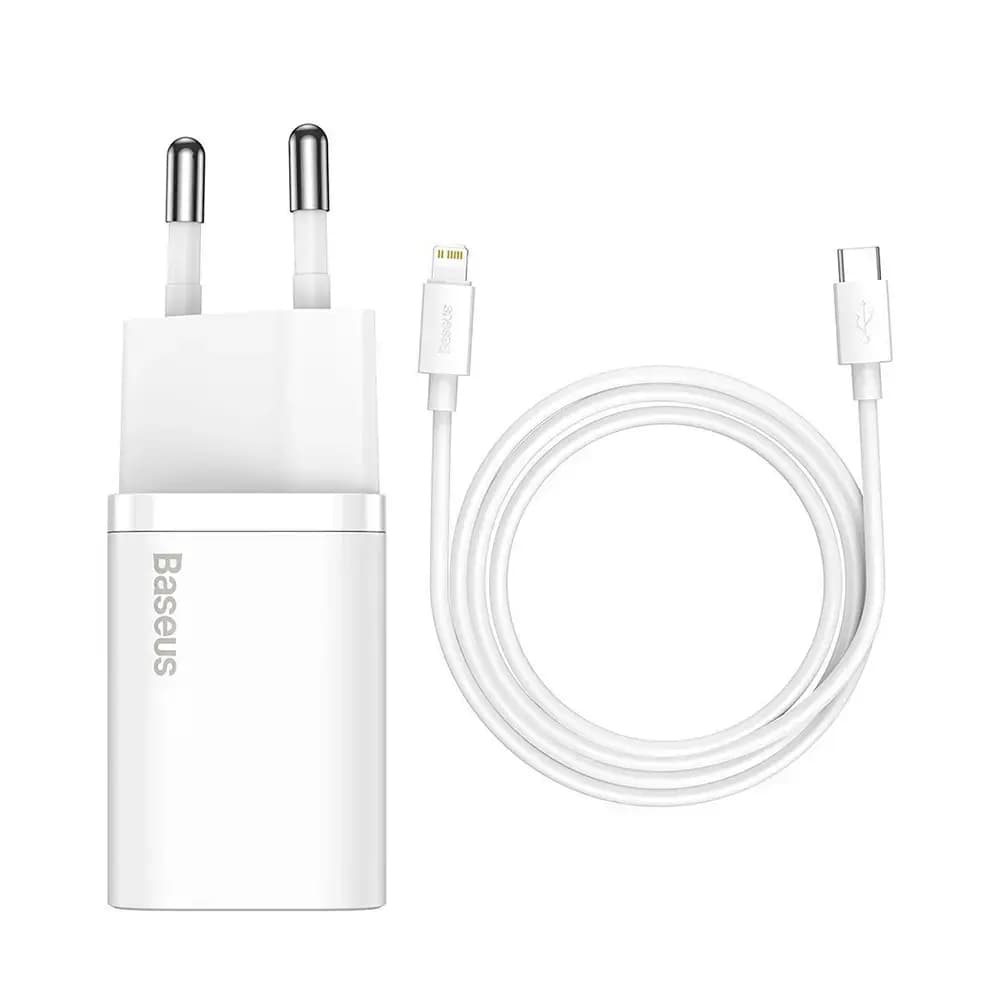 Baseus TZCCSUP-B02 USB-C seinalaadija 20 W + Lightning kaabel, valge