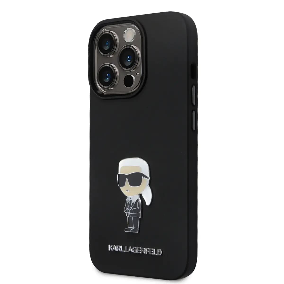 Karl Lagerfeld Liquid Silicone Metal Ikonik telefoniümbris iPhone 15 Pro, must
