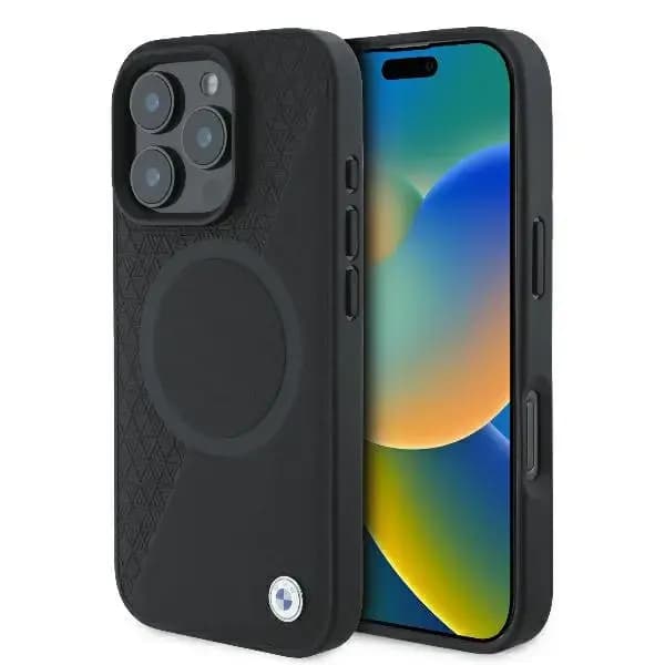 BMW Sign Leather Half Textured And Circle phone case with MagSafe for iPhone 16 Pro