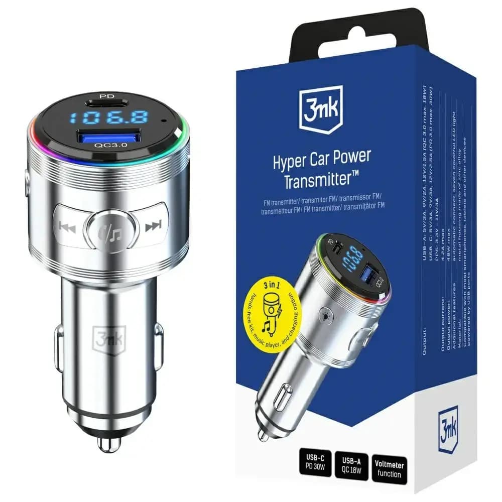 3mk Hyper 48 W USB-A/USB-C car charger, silver
