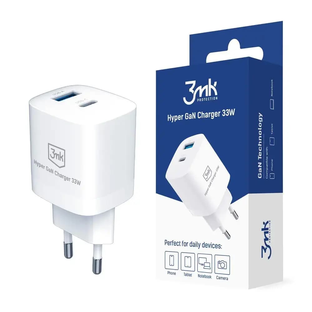 3mk 33 W USB-A/USB-C wall charger, white