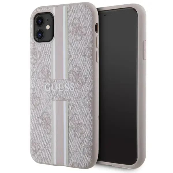Чехол Guess GUHMN61P4RPSP 4G Printed Stripes с MagSafe для iPhone 11 / XR, розовый