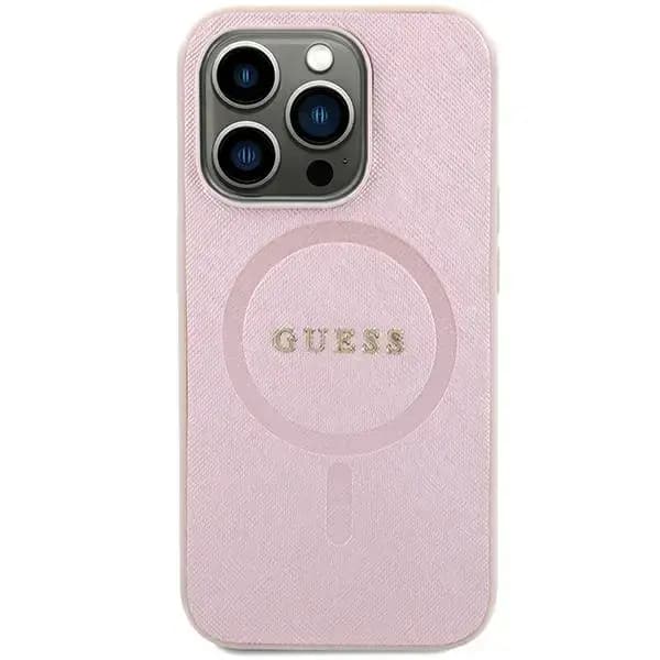 Guess GUHMP15SPSAHMCP Saffiano MagSafe telefoniümbris iPhone 15, roosa