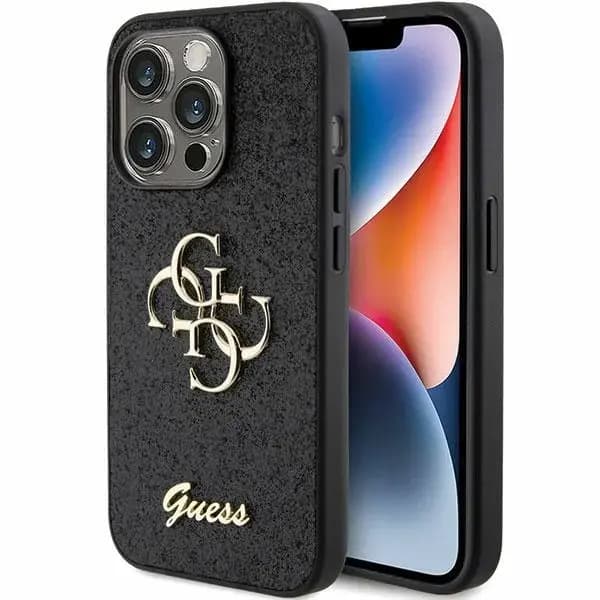 Guess GUHCP15XHG4SGK Glitter Script Big 4G telefoniümbris iPhone 15 Pro Max, must