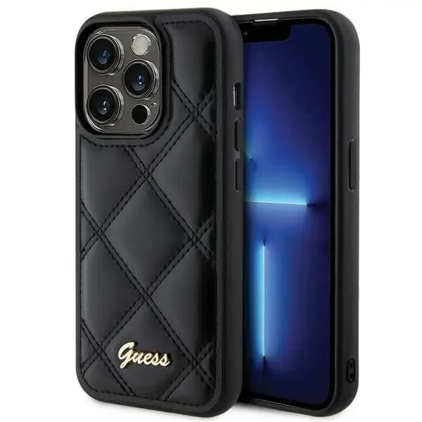 Чехол Guess GUHCP15XPSQSQSK Quilted Metal Logo для iPhone 15 Pro Max, чёрный