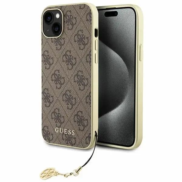 Guess GUHCP15MGF4GBR 4G Charms Collection telefoniümbris iPhone 15 Plus, pruun