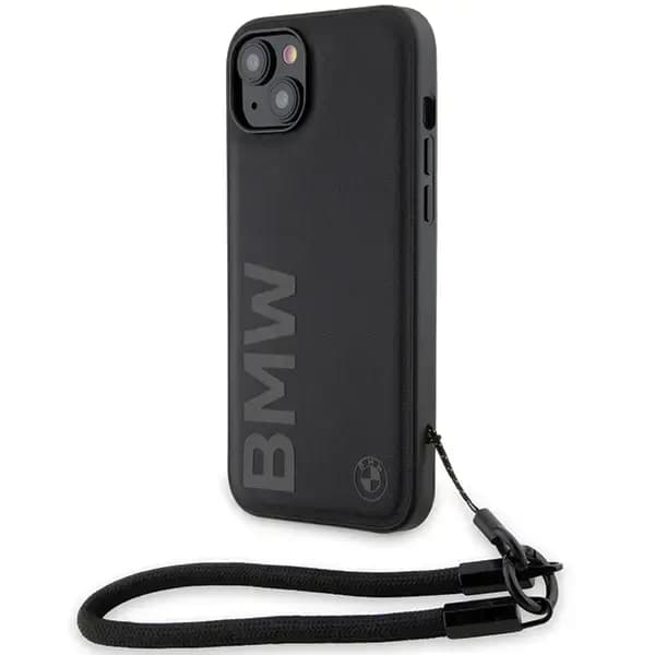 BMW Signature Leather Wordmark Cord telefoniümbris iPhone 15 / 14 / 13, must