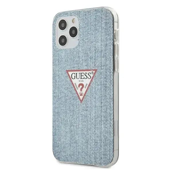 Guess GUHCP12MPCUJULLB Denim Triangle phone case for iPhone 12 / 12 Pro, blue
