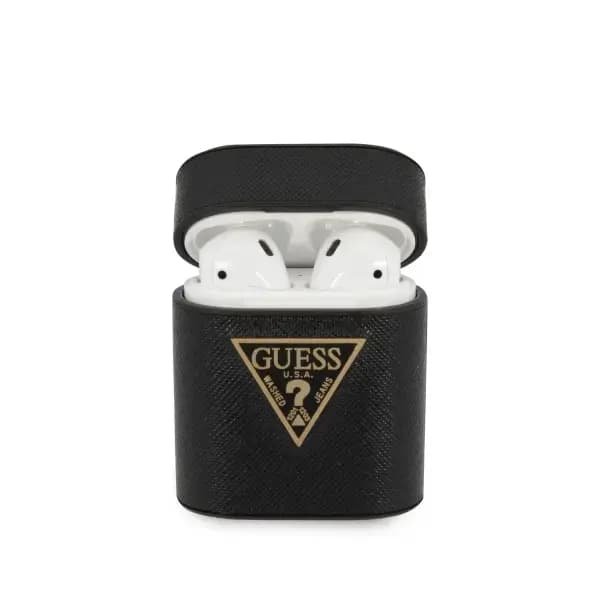 Силиконовый чехол Guess GUACA2VSATMLBK Saffiano для AirPods 1–2, чёрный