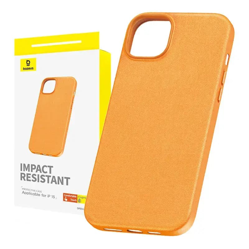 Baseus Fauxther Series phone case for iPhone 15, orange