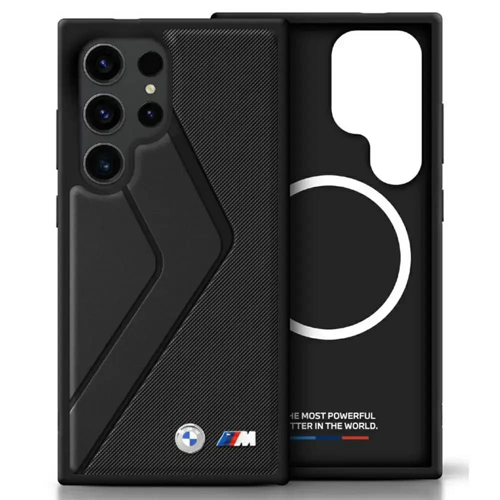 Чехол BMW Leather Oversized Stripes с MagSafe для Samsung Galaxy S25 Ultra, чёрный