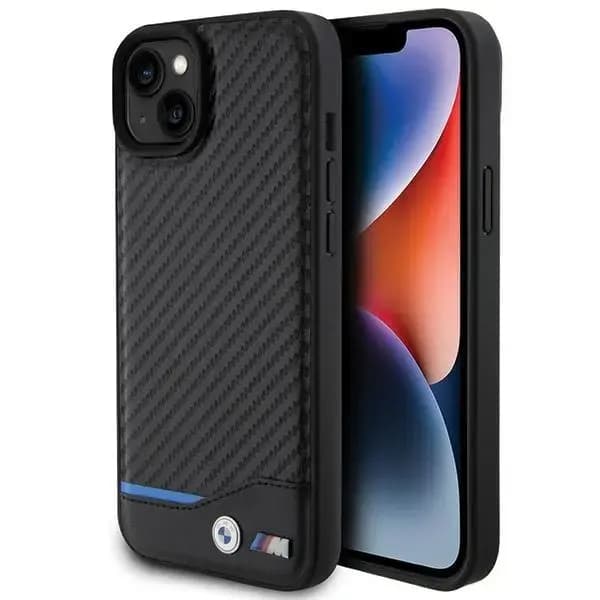 BMW BMHCP15M22NBCK Leather Carbon telefoniümbris iPhone 15 Plus / 14 Plus, must