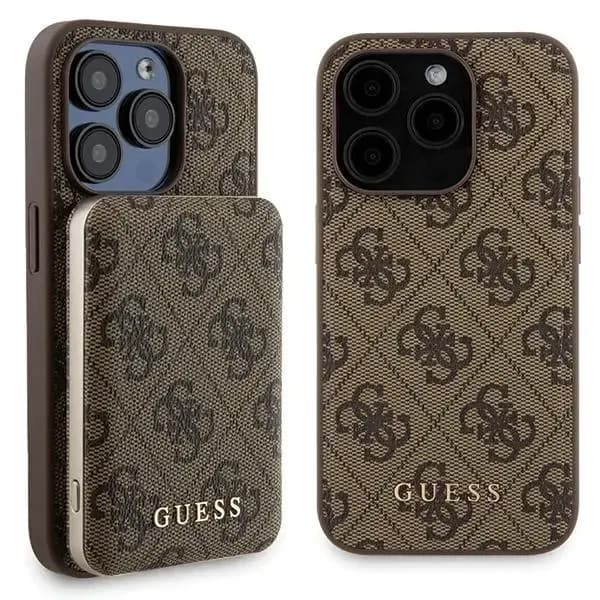 Guess Brown iPhone 15 Pro Case + 5000mAh MagSafe Power Bank Set