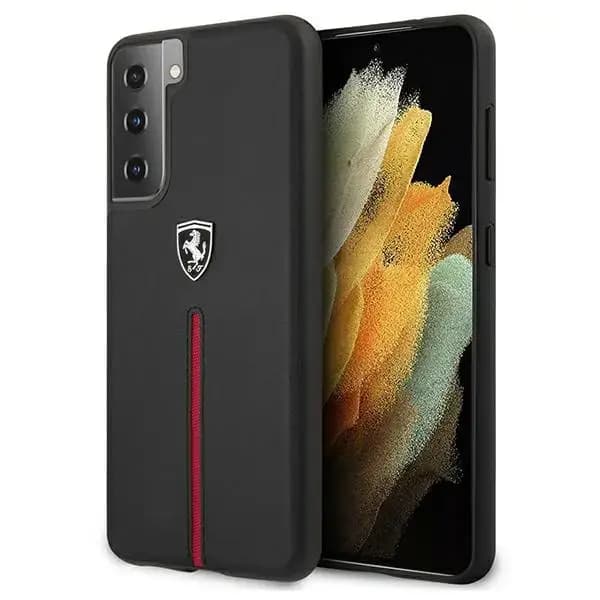 Чехол Ferrari Off Track Leather Nylon Stripe для Samsung Galaxy S21, чёрный