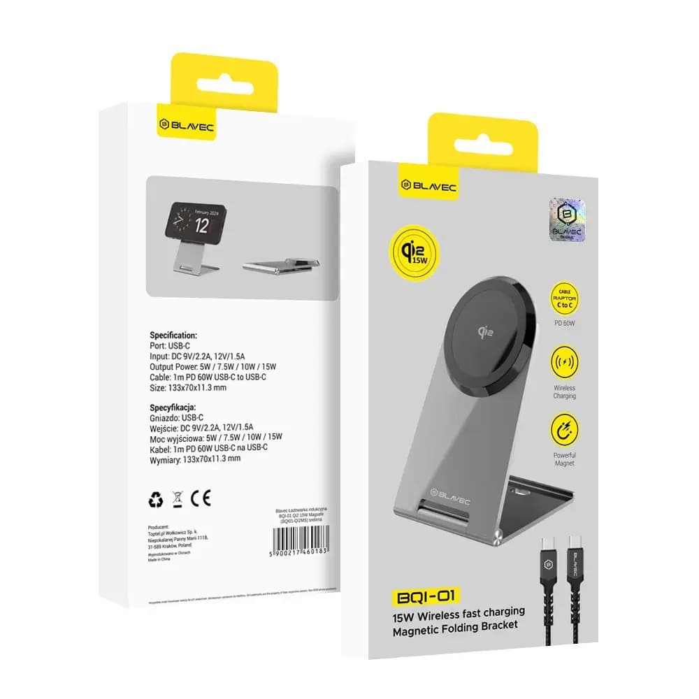 Blavec BQI-01 wireless charger 15 W, MagSafe, silver