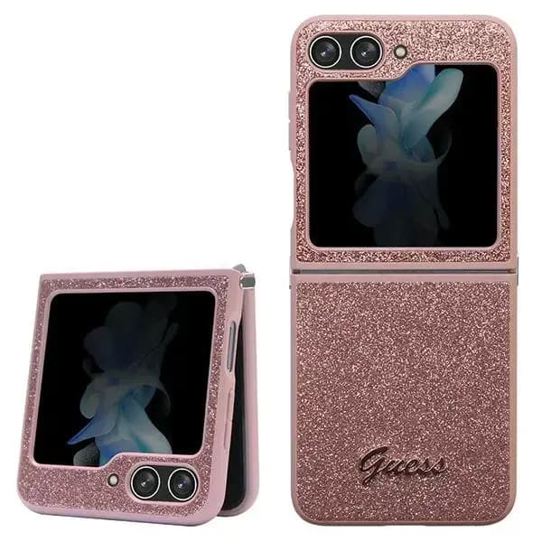 Чехол Guess Glitter Script для Samsung Galaxy Z Flip 5, розовый