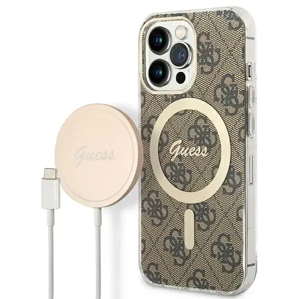 Guess 4G Print phone case with MagSafe for iPhone 13 Pro Max, brown
