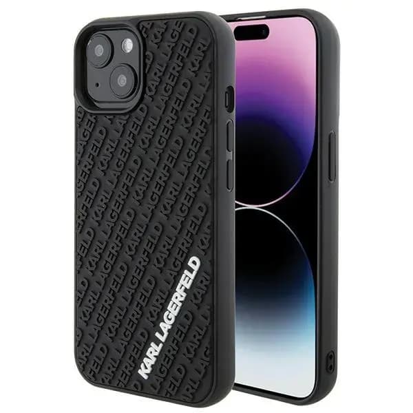 Karl Lagerfeld KLHCP15S3DMKRLK 3D Rubber Multi Logo phone case for iPhone 15, black