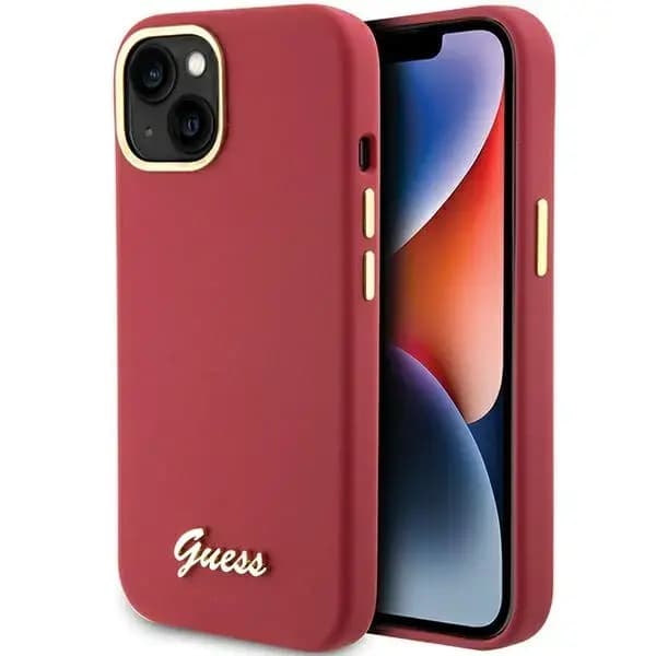 Чехол Guess GUHCP15SSMBSLM Script Metal Logo & Frame для iPhone 15, розовый