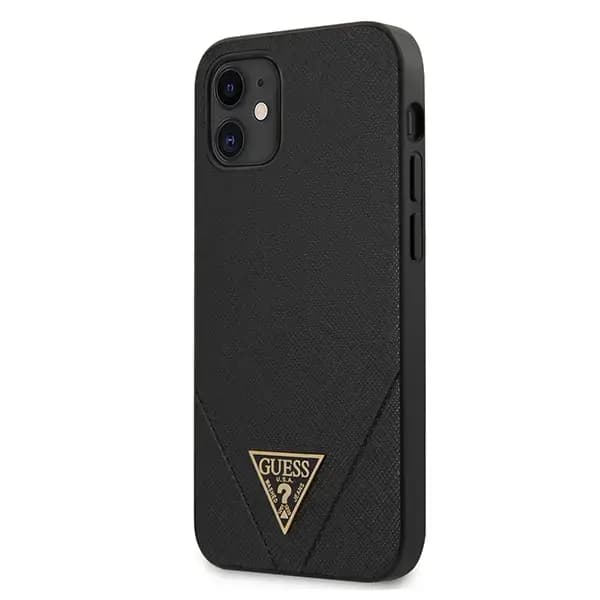 Guess GUHCP12SVSATMLBK Saffiano V Stitch telefoniümbris iPhone 12 Mini, must