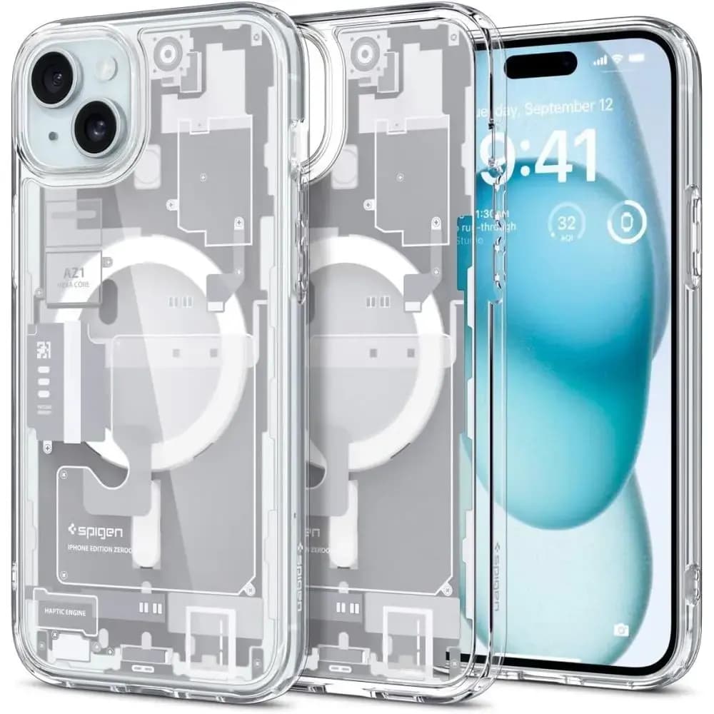 Spigen Ultra Hybrid Mag MagSafe telefoniümbris iPhone 15 Plus, valge