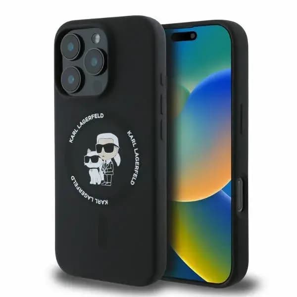 Чехол Karl Lagerfeld Silicone KC Heads с MagSafe для iPhone 16 Pro Max, чёрный