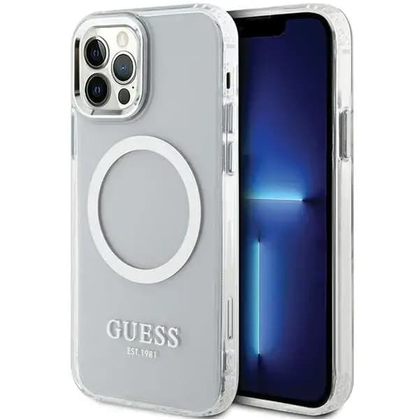 Guess GUHMP12MHTRMS Metal Outline MagSafe telefoniümbris iPhone 12 / 12 Pro, hõbedane