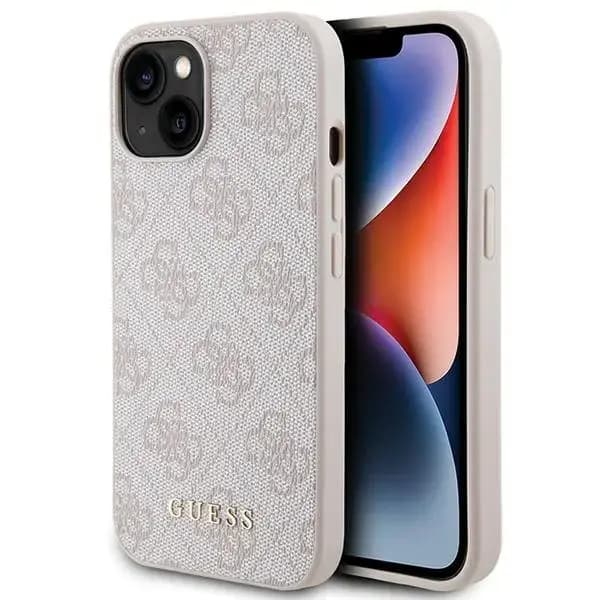 Чехол Guess GUHCP15SG4GFPI 4G Metal Gold Logo для iPhone 15, розовый
