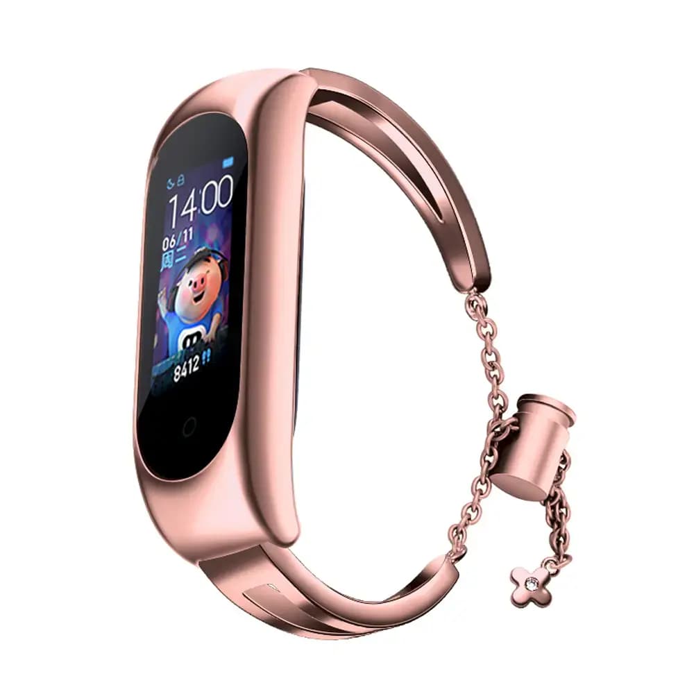Fusion Metal Bracelet stainless steel watch strap for Xiaomi Mi Band 3/4/5/6, pink