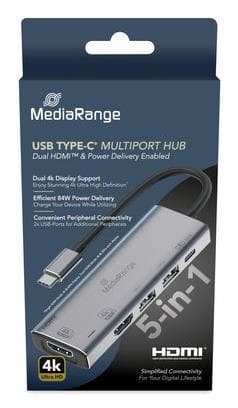 MediaRange MRCS511 USB-C jaotur 5-in-1, hõbedane