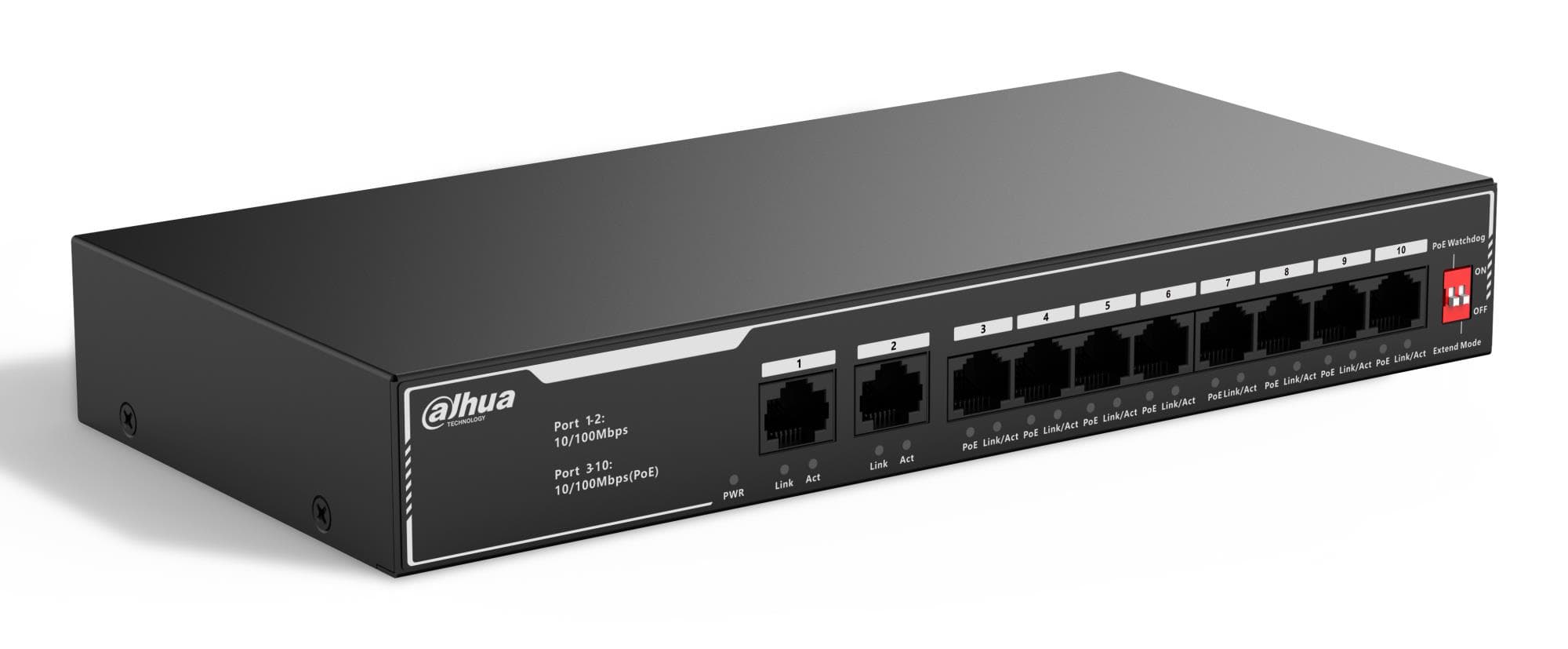 Коммутатор DAHUA SF1010LP, 10 портов Fast Ethernet, 8 PoE, 65 Вт