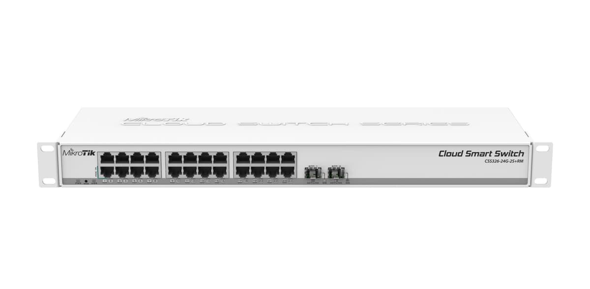 MikroTik CSS326-24G-2S+RM 24-pordi hallatav switch rackile