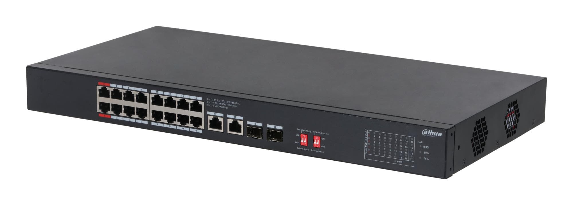 Коммутатор DAHUA S3220-16GT-190 неуправляемый, 16 портов Gigabit, PoE 190 Вт