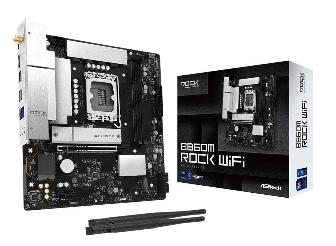 ASRock B860M Rock Wi-Fi Intel LGA 1851 Micro ATX Motherboard