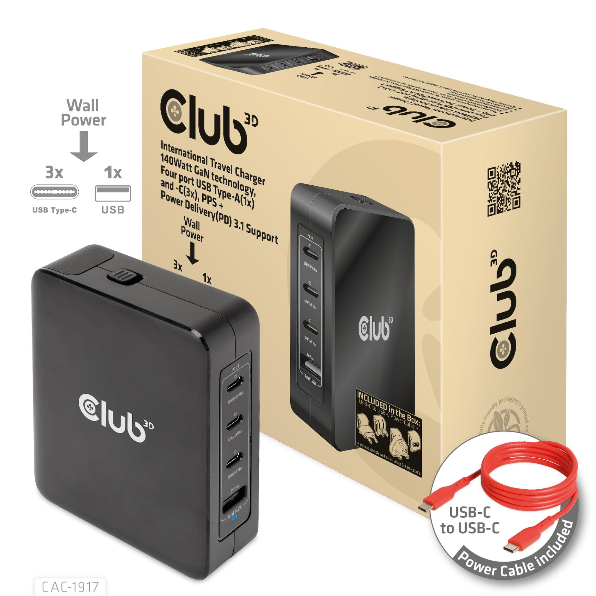 Club3D 140W GaN USB-C reislaadija (CAC-1917)