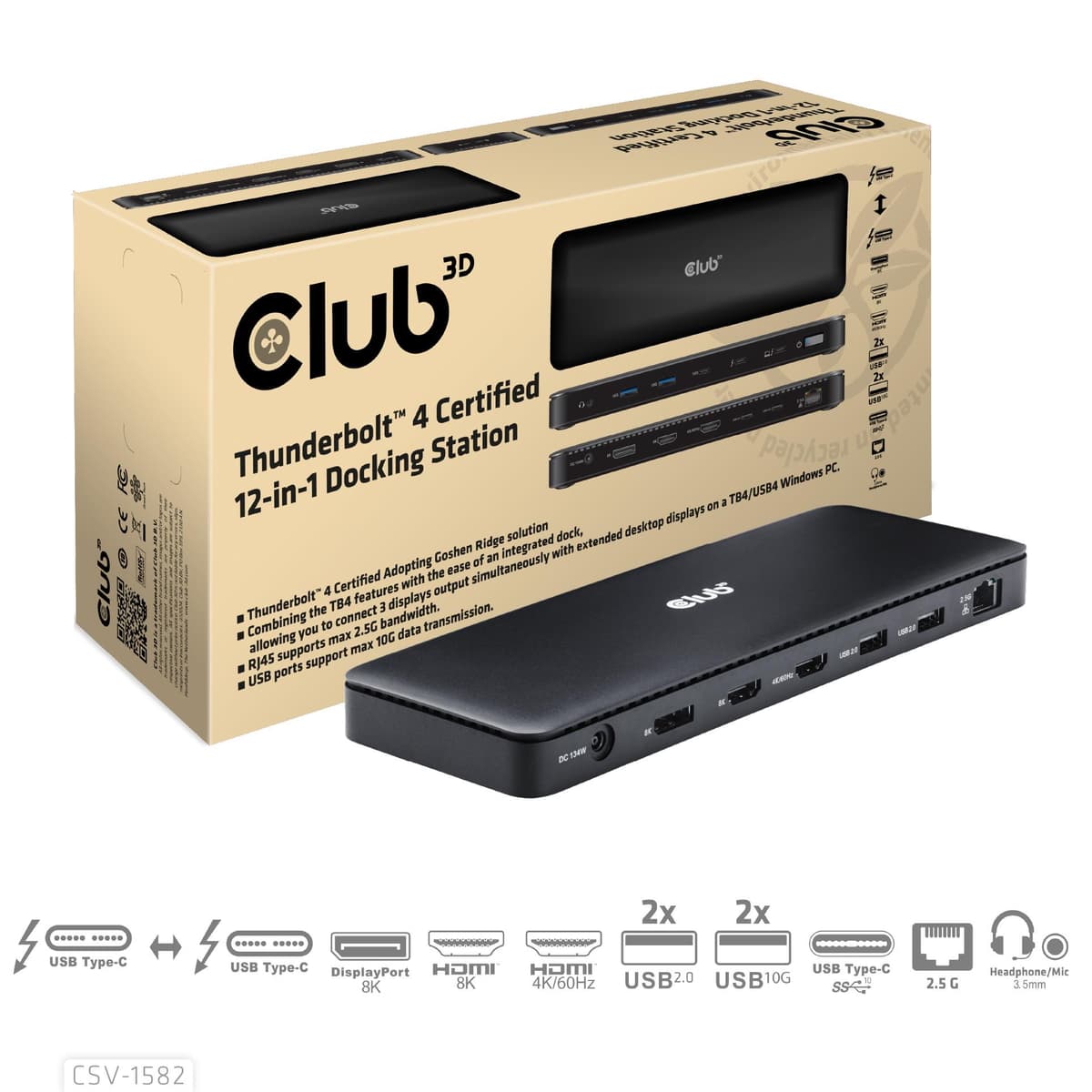 Club3D CSV-1582 12in1 Thunderbolt sülearvuti dokk